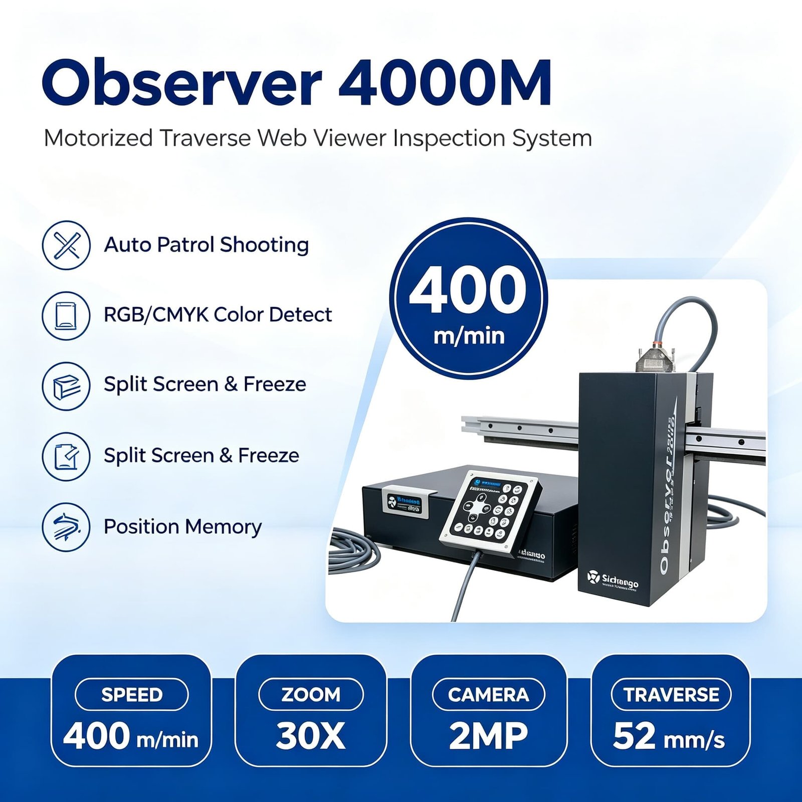 Observer 4000M 01 Observer 4000M motorized web viewer inspection system on flexo press