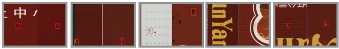 defect class stain v2 Stain / de-ink examples flagged by the inspection system